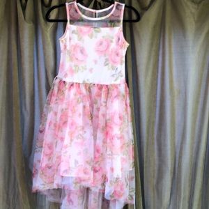 Girls pink floral high-low sleeveless dress